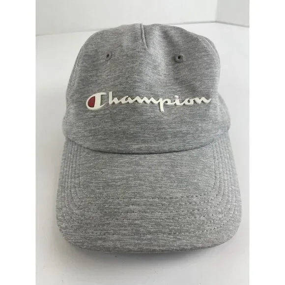 Champion Hat Cap Strapback Gray White Adjustable Adult Mens Athletic‎ Run  Logo